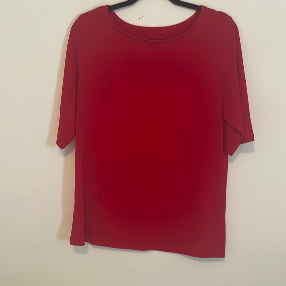 Susan Graver Red Boxy Relaxed Short Sleeve Top